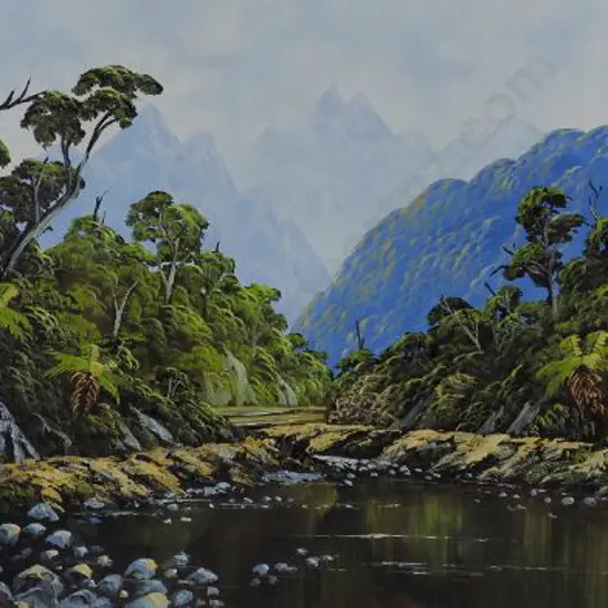 EVANS, Ian (20th Cent.) - Stream running through Native Bush