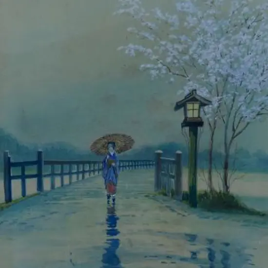 UNKNOWN Artist (A12) - Japanese Geisha crossing Walkway