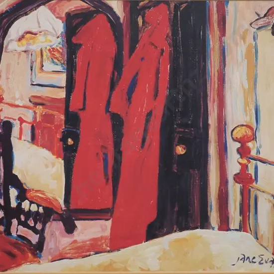 EVANS, Jane (1946-) - Home Interior with Red Coat on Door - Framed
