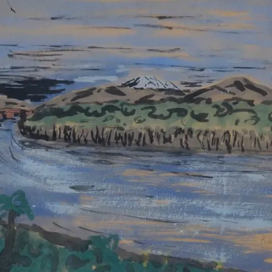 WRIGHT, M. (19th Cent.) - River with Mt Ruapehu in Distance