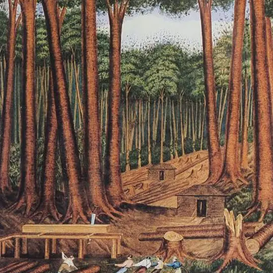 HEAPHY, Charles (1820-1881) - Kauri Tree Felling, Wairoa  River, Dec 1839