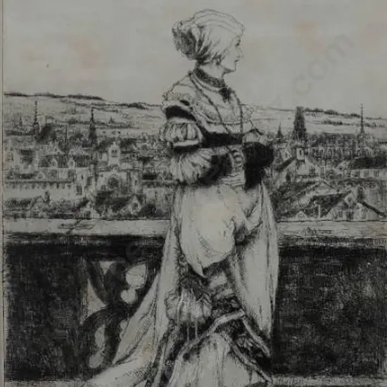 LINNIG, Willem (1842-1890) - Woman on Balcony - 19th Century print