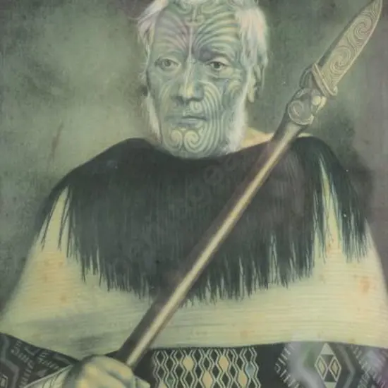 UNKNOWN Artist (A59) - Maori Chief holding Taiaha