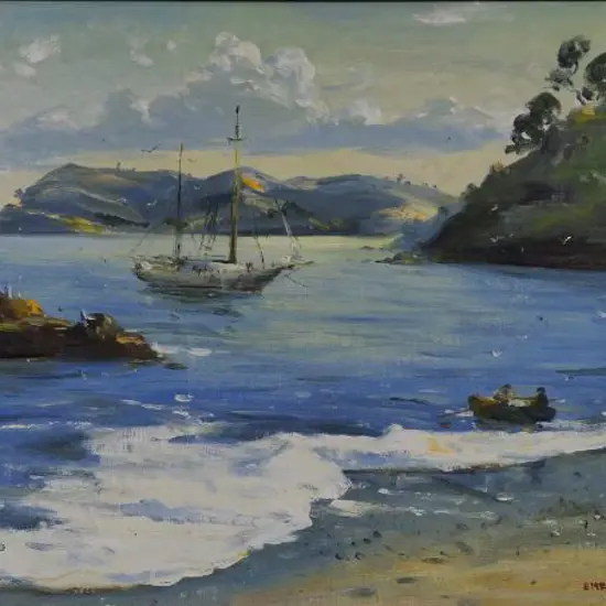 PORTER, Emerson (20th Cent.) - Yacht anchored in Bay