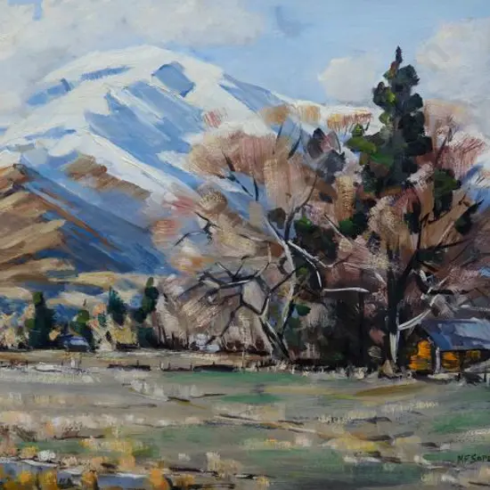SOPER, Michael F. (1936-) - Southern Alps with Trees and Farm Shed