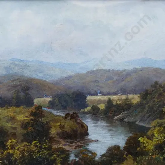 UNKNOWN - Meandering River with Hills and Countryside