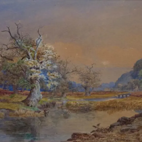 WYLDE, William (1806-1889) - Pastoral Scene - Trees, Stream and Hills