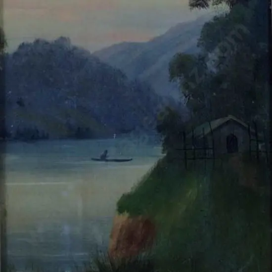 WREN, Paul (1875-1953) - Waikato River with Whare and Canoeist
