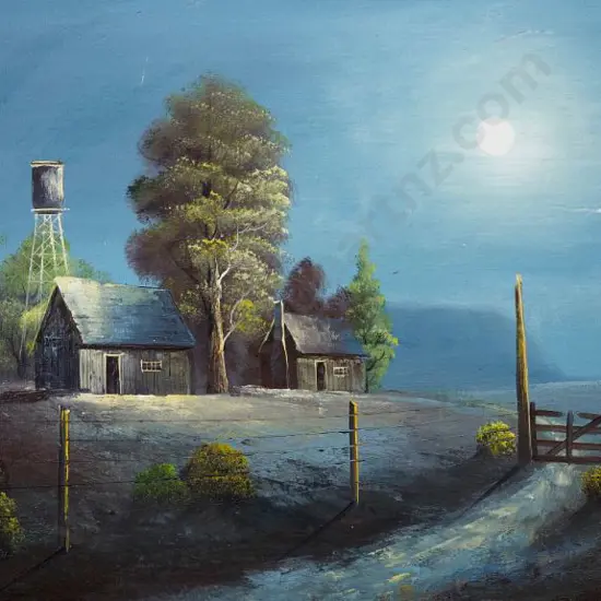 UNKNOWN - Moonlight with Two Barns