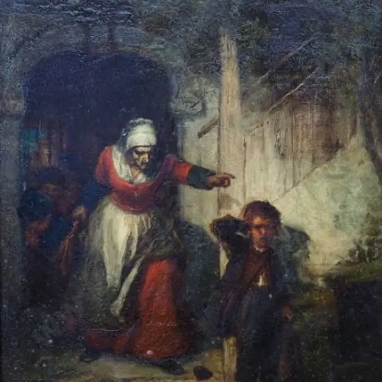 De BLOCK, Eugene Francois (1812-1893) - The Chastisement - Mother scolding Son Holding Hands over Ears