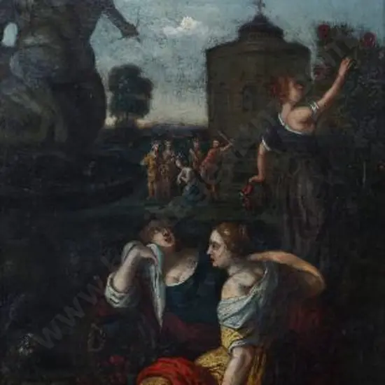 UNKNOWN (17th Century 'Old Master') - Romantic Scene - Figures by Fountain