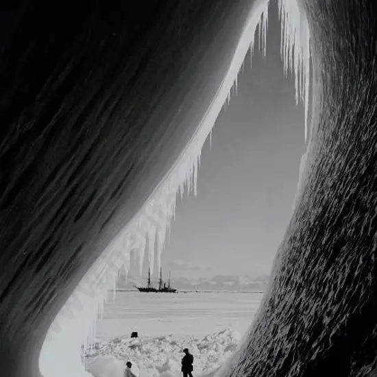 PONTING, Herbert (1870-1935) - View from Ice Grotto showing Members of Scott's Party looking towards the Terra Nova