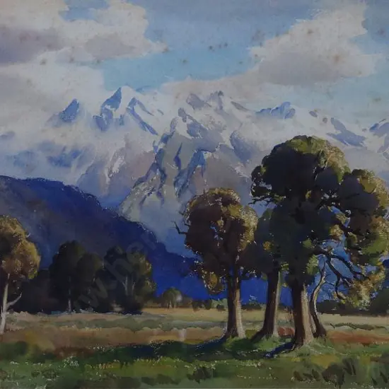 LAUGESEN, Carl Thorwald (1900-1987) - Southern Alps with Field & Trees