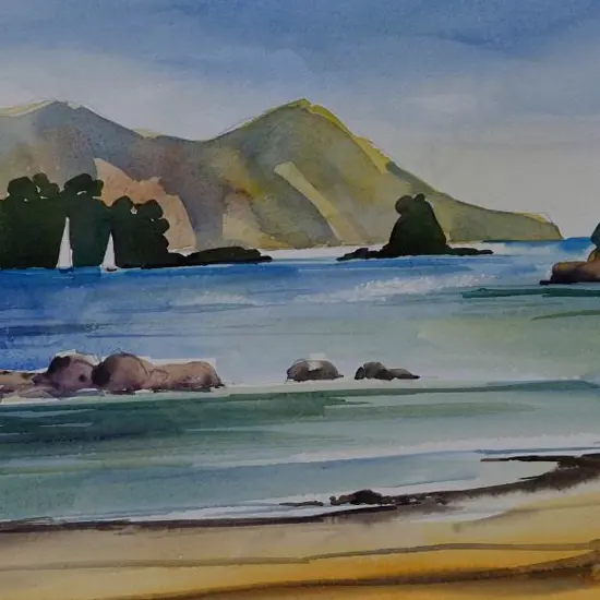 LAWRIE, Cherry - Coastal Landscape with Yachts