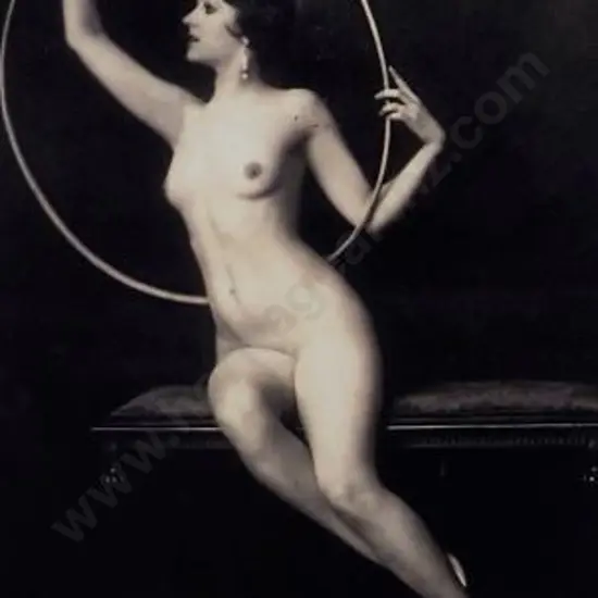 UNKNOWN - Naked Lady in Pose - Holding Hoop Sepia toned c.1920