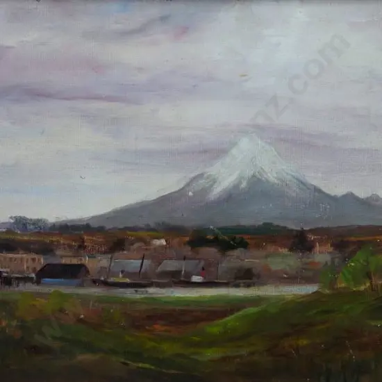 UNKNOWN Artist - Mount Egmont, Colonial View with Ships in River