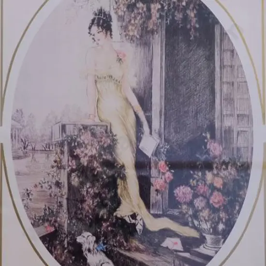 UNKNOWN Artist (A4) - English Lady in See Through Gown with Dog