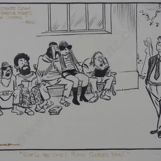 MINHINNICK, Sir Gordon (1902-1992) - "That 'll be One - Plain Clothes Man" - Original Cartoon NZ Herald 1972