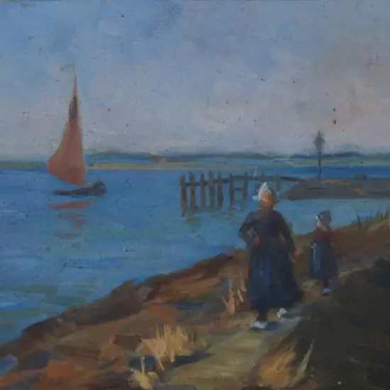 LINGARD, May (19th Cent.) - Lady & Child on Harbour Path (19th Cent. Continental Scene)