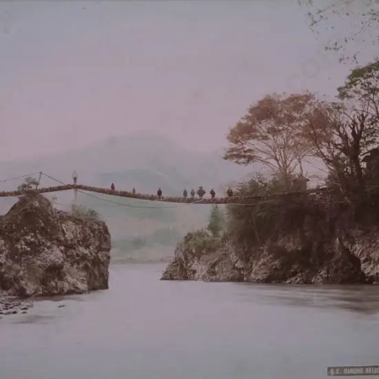 UNKNOWN - Hanging Bridge (near Fuji) - Handcoloured photo c.1880