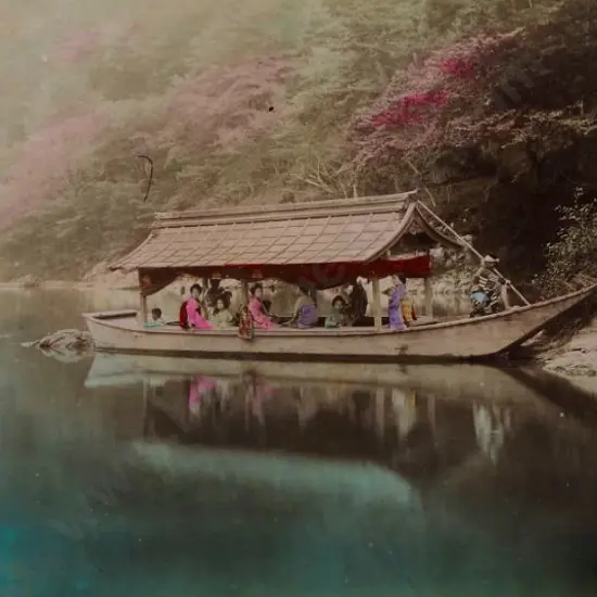UNKNOWN - Boat with Group of Ladies - Handcoloured photo c.1880