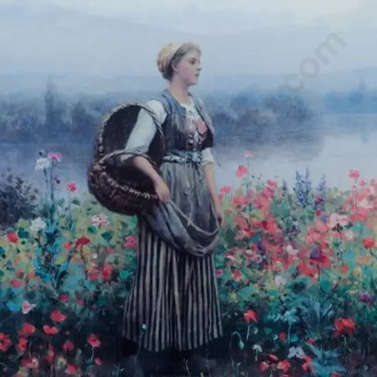 RIDGWAY KNIGHT, Daniel (1839-1924) - Portrait of Girl named Paris with poppies