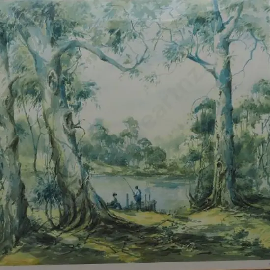 PROUT, Anthony A. (1946-) - Two Fisherman at Lake