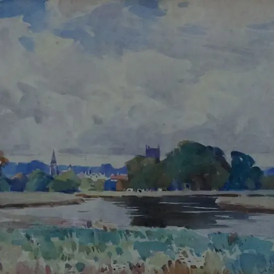 UNKNOWN - English Town Showing Castle, Church & River (19th Cent)