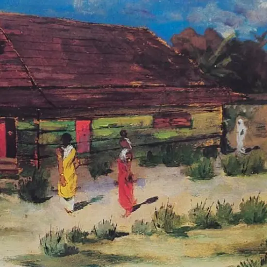 NERLI, Girolamo Pieri (1863-1926)  - Cabin, Figures & Banana Tree (Fiji), 1894