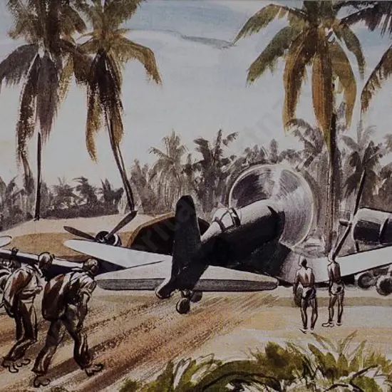 CLARK, Russell (1905-1966) - Warming Up – NZ Pilots About to Board their Corsair Planes