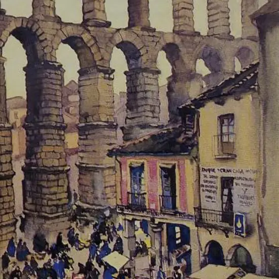 SHERWOOD, Maud (1880-1956) - The Aqueduct and the Market, Segoulia, Spain