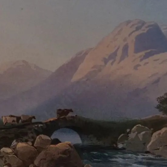 ROWBOTHAM, Thomas Charles (1823-1875) - After  - Mountains with river, Bridge & Cattle Crossing