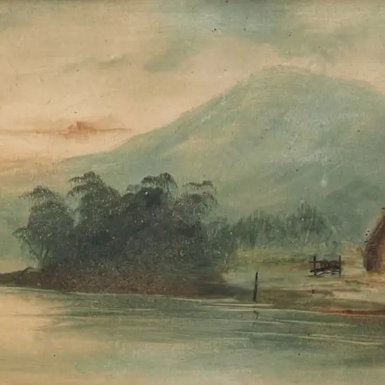 DE RITZ, George (1875-1953) - Kaihu River with Whare on bank