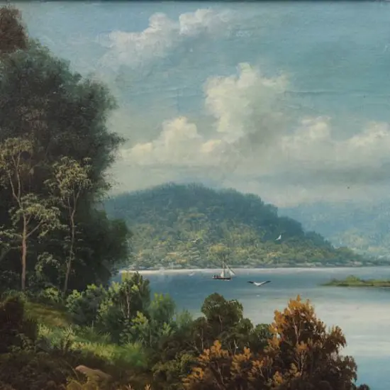 DELAWARR, Valentine (1852-1918) - Southern Lake with Boat & Gulls