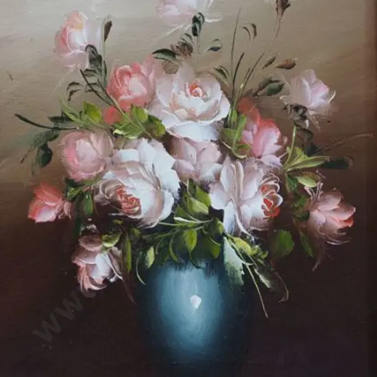 ALAN (Active 2000s) - White and Pink Roses in Vase