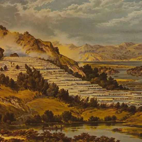 BARRAUD, Charles Decimus (1822-1897) - Te Tarata, Rotomahana (White Terraces) - New Zealand Graphic & Descriptive (1877)