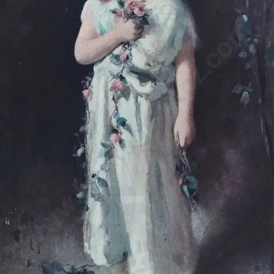 UNKNOWN artist - Full length Portrait of Girl with Flowers