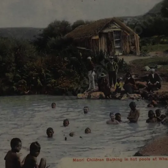 UNKNOWN - Early 20th Cent. - Maori Children Bathing in Hot Pools, Whakarewarewa
