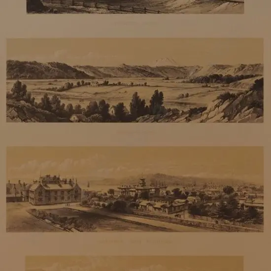 BARRAUD, Charles Decimus (1822-1897) - Wellington Railway, Whanganui River, Government House Wellington, Horowhenua Lake - 4 Scenes from New Zealand Graphic & Descriptive (1877)