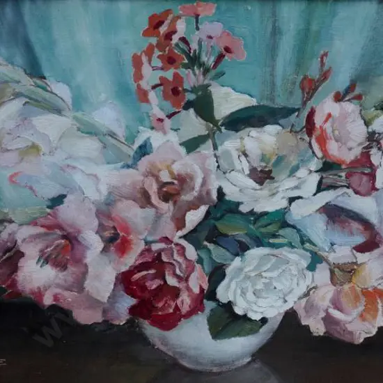 TROLLOPE, Joan (Active 1960s) - Still life, Pink Flowers in Vase