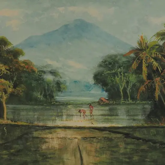 UNKNOWN artist - Polynesian Scene with Mountain & Trees