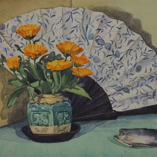 GILBERT, May (1901-1977) - Oriental Fan and Flowers