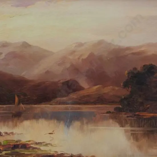 BOLLARD, W. Allen (1869-1943) - Southern Alps with Boat on Lake