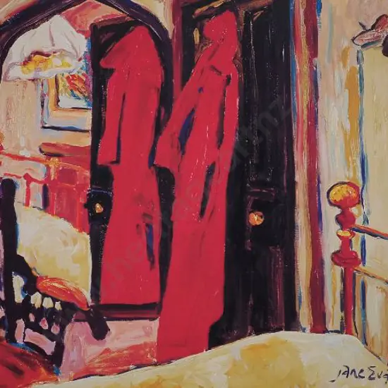 EVANS, Jane (1946-) - Home Interior with Red Coat on Door 1
