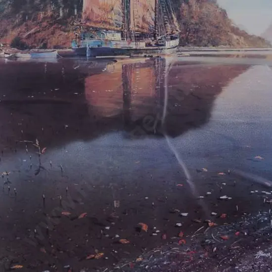 BARKER, David (1941-) - Boat in Bay - Moored