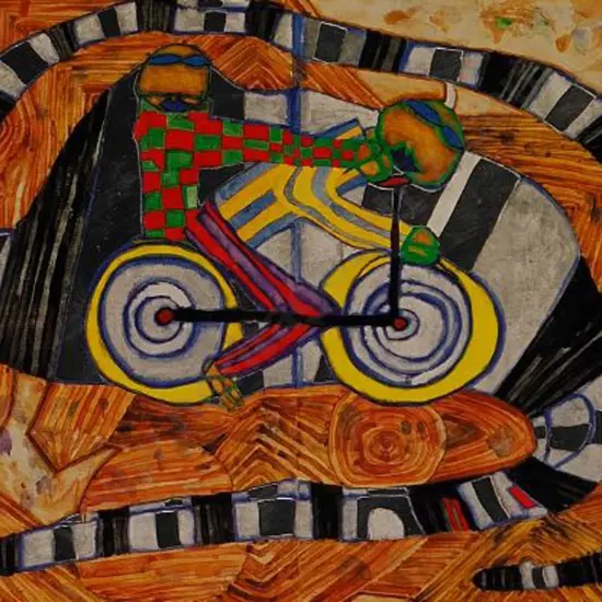 HUNDERTWASSER, Friedensreich (1928-2000) - Two Men on a Bike