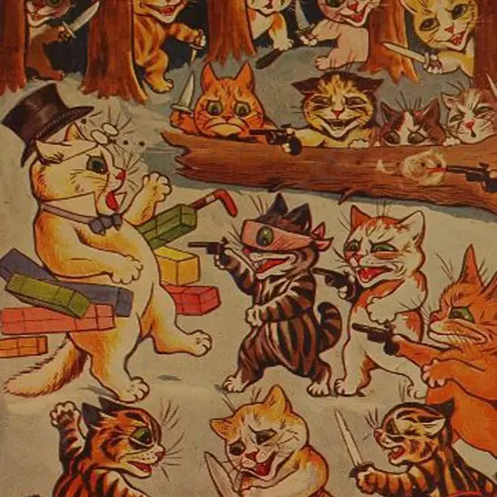 WAIN, Louis (1860-1939) - Frolicking Around - Original Colour plate from Louis Wain's Annual - 1914