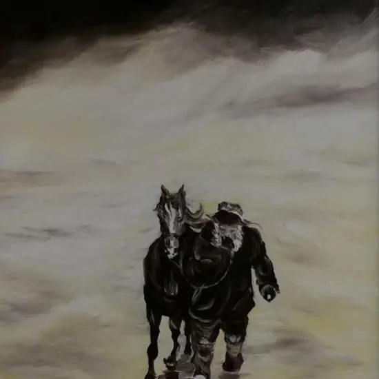 V.R. - Man & Horse in Snow Blizzard