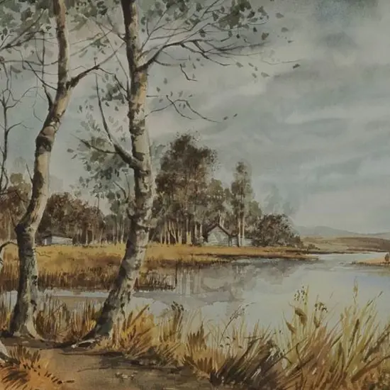 PROUT, Anthony A. (1946-) - Silver Birch Trees by Lake