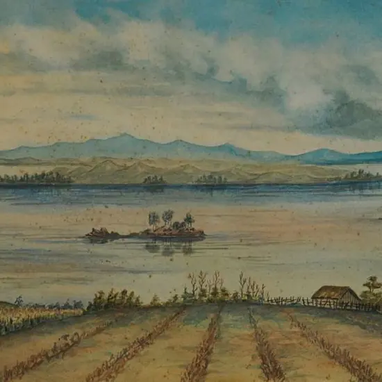 BEERE, Gerald Butler (1836-1914) - Colonial Scene with Field, River, Island & Boat